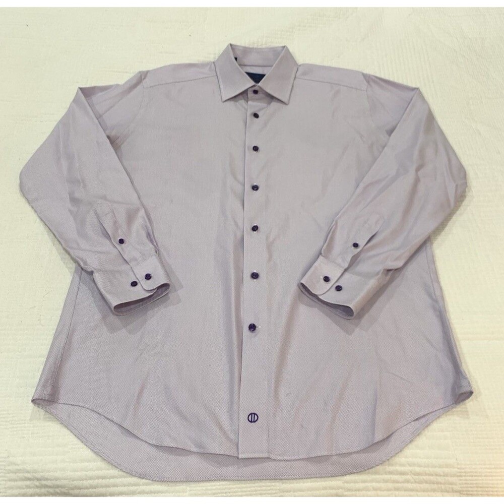 David Donahue Mens 17 34/35 Lavender Micro Check Pinpoint Oxford Dress Shirt